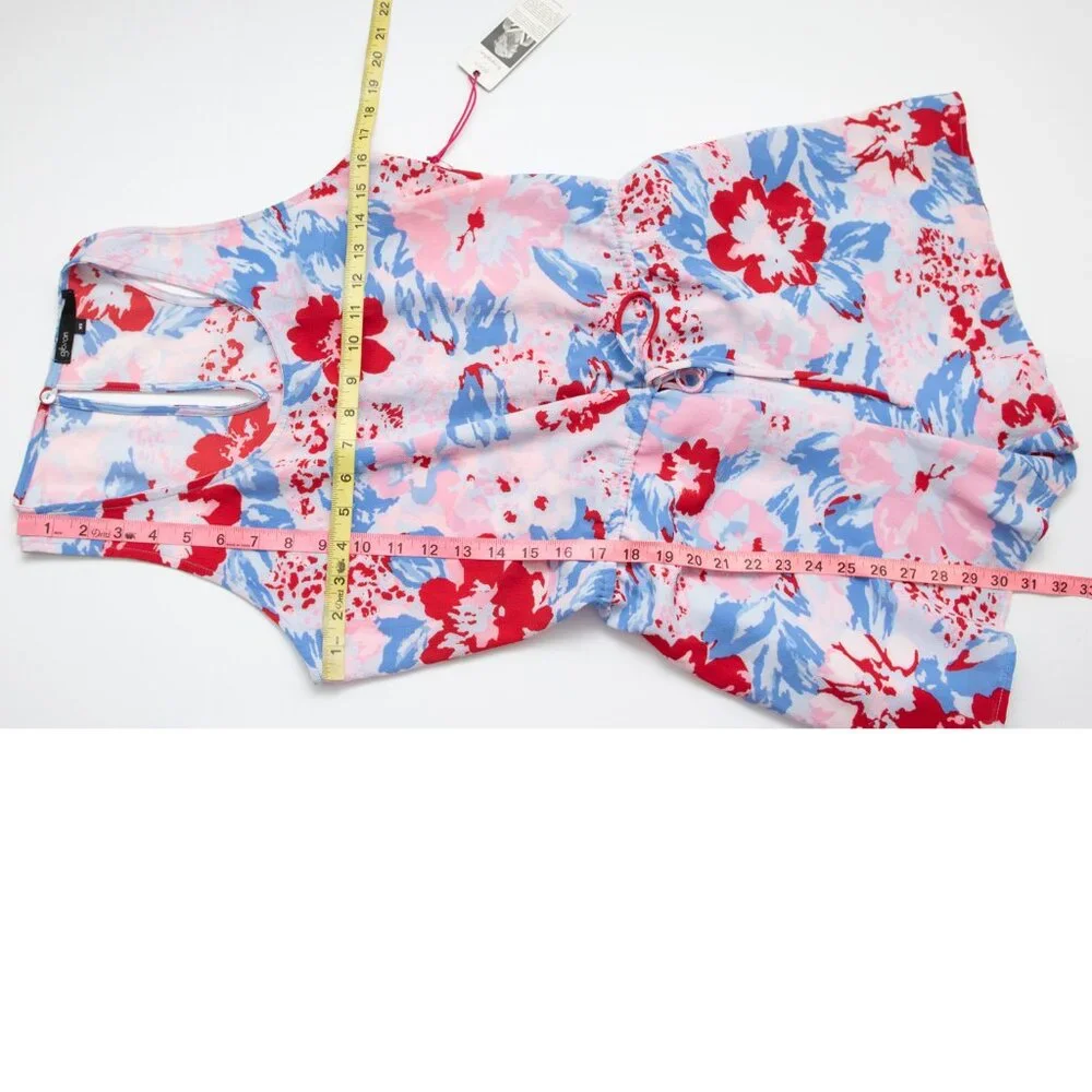 Gibson x Hi Sugarplum Mykonos Romper Abstract Floral Racerback Pink Blue XS New - Picture 8 of 8